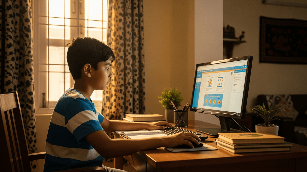 home learning POD in India - student using computer