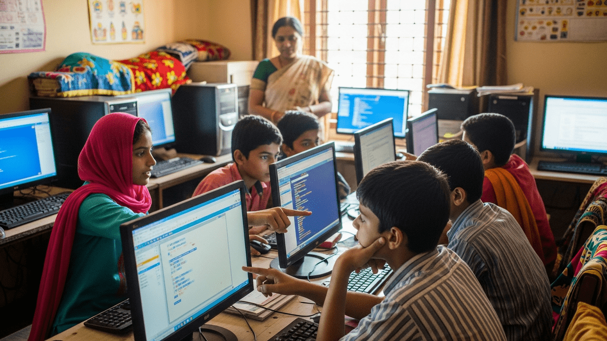 Attract students learning POD India - Students learning on computers