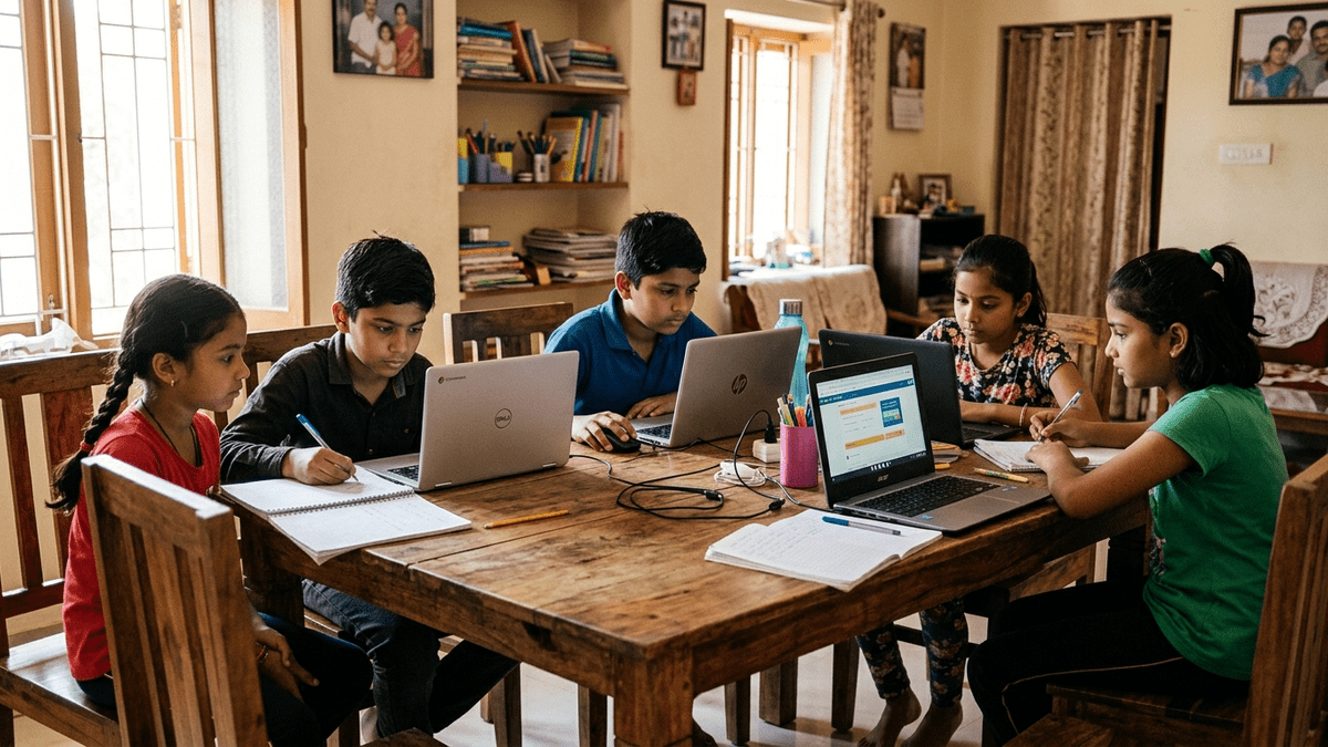 learning POD at home teacher helping students