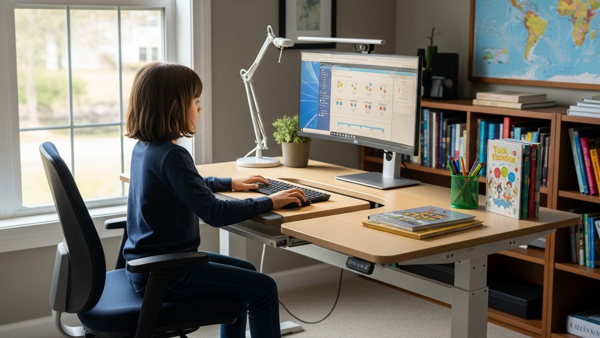 Safe computer for students - ergonomic study setup for online study safety