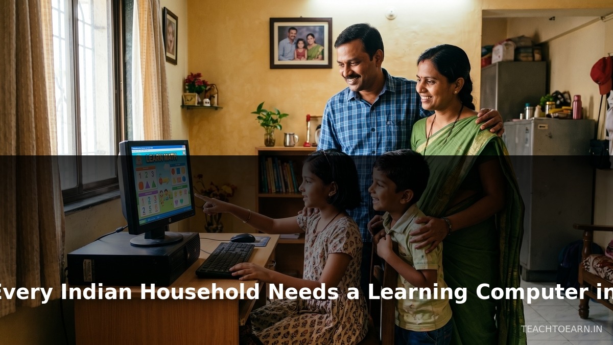 Indian family learning together on a desktop computer - learning computer India 2026