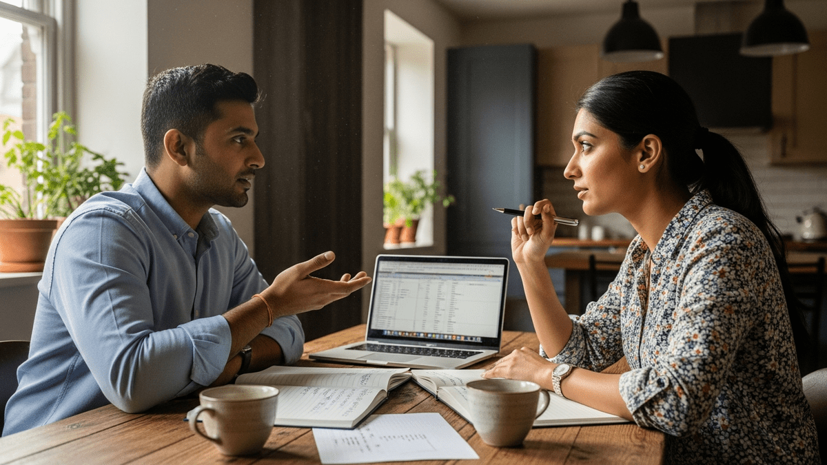 husband wife learning POD couple planning their education business together