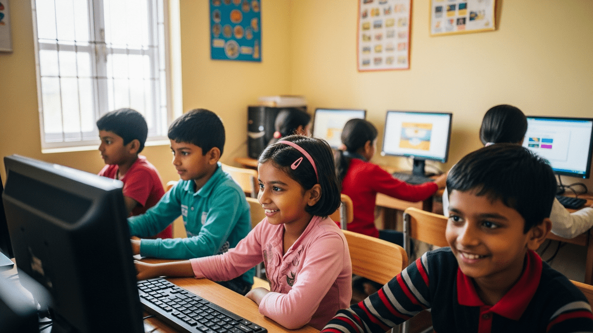 husband wife learning POD students learning on APNA PC computers