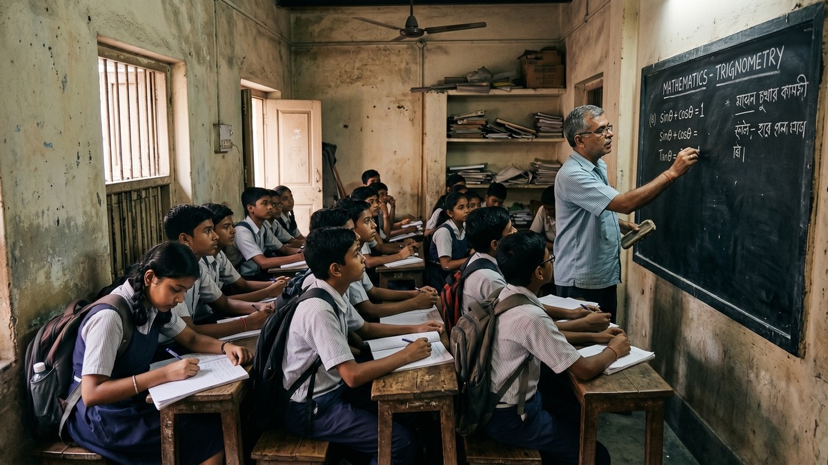 Traditional tuition center with students and blackboard - POD vs tuition center