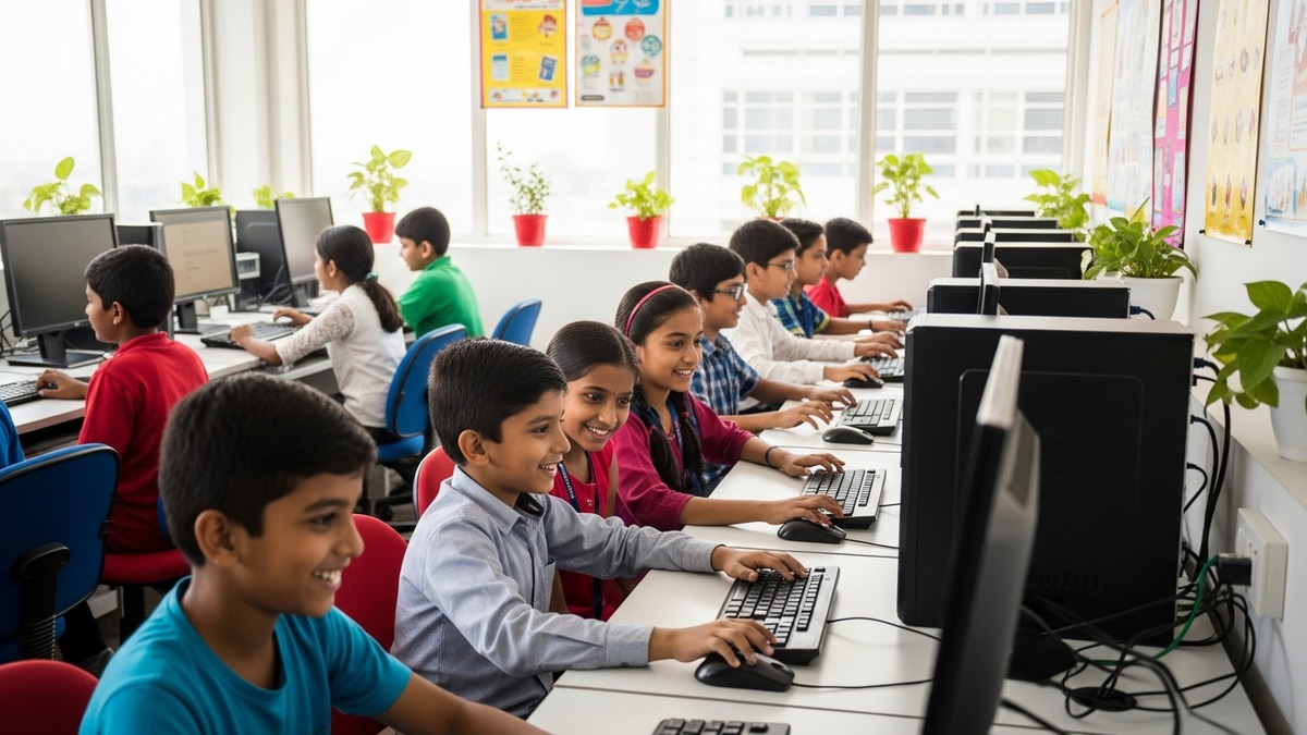 Children learning in an affordable learning POD center after school fee hike India