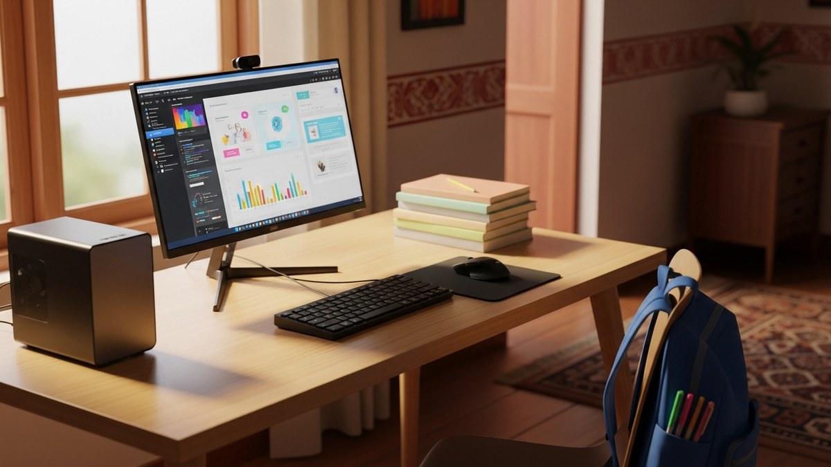 APNA PC home learning POD setup — computer desk for home-based teaching