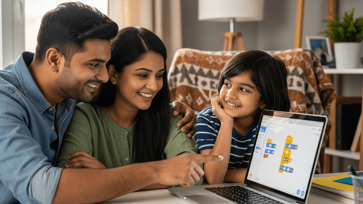 Parent proud of child coding project