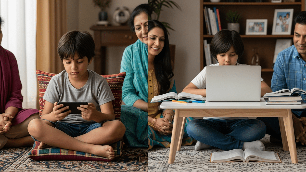 Child using phone passively vs computer actively