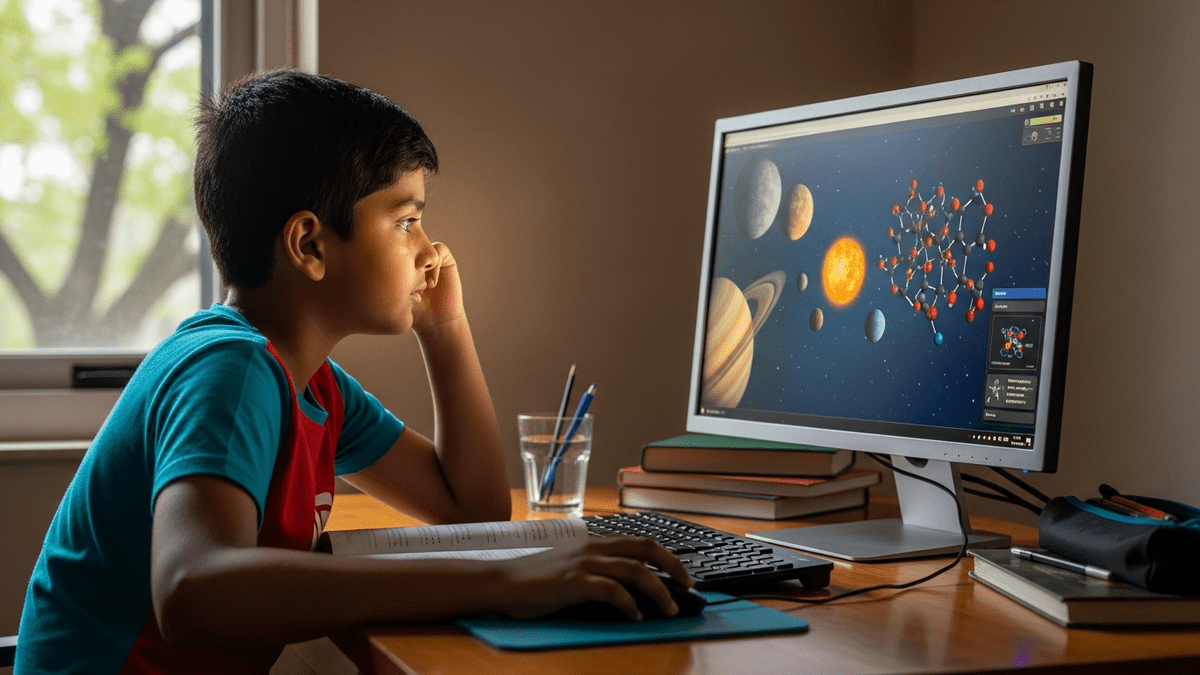 Child exploring science simulation on computer
