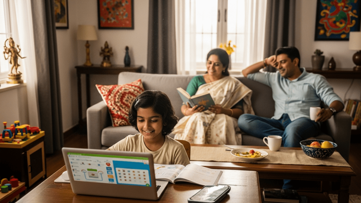 Family supporting child computer learning