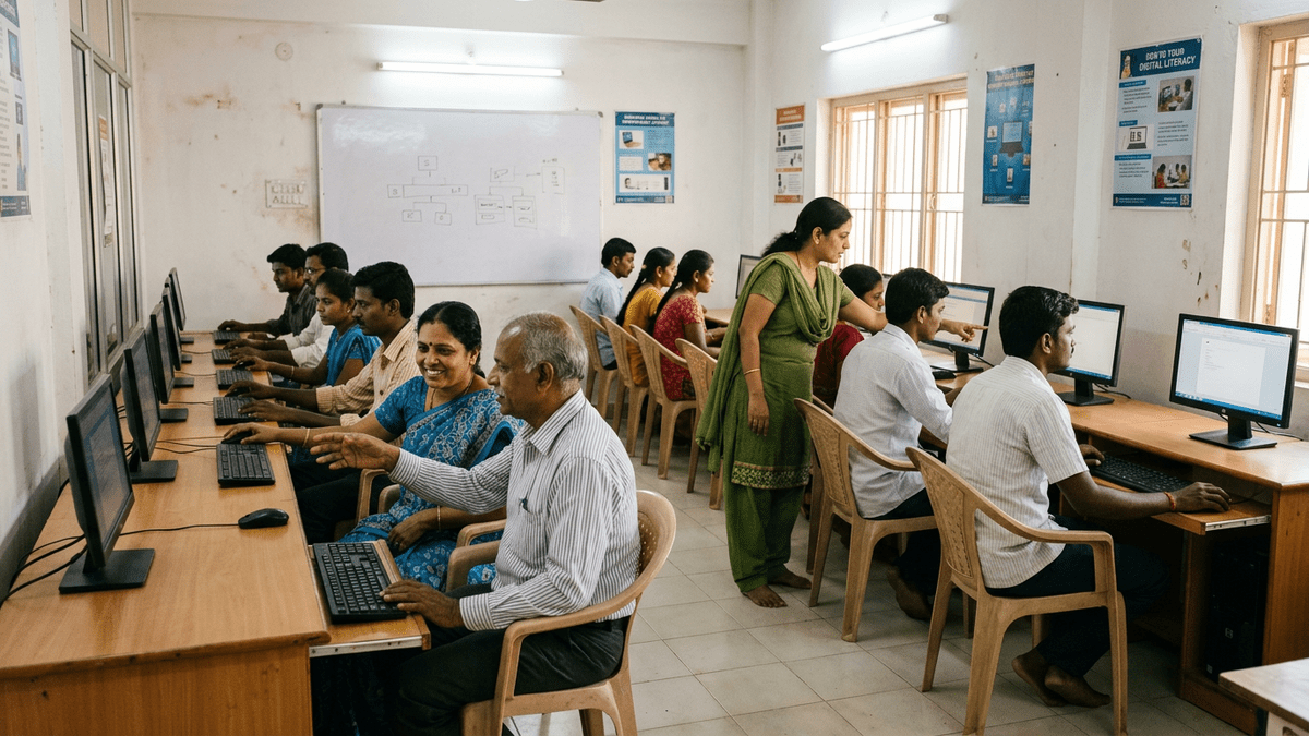 Indian students learning computer skills in classroom for best computer course for job