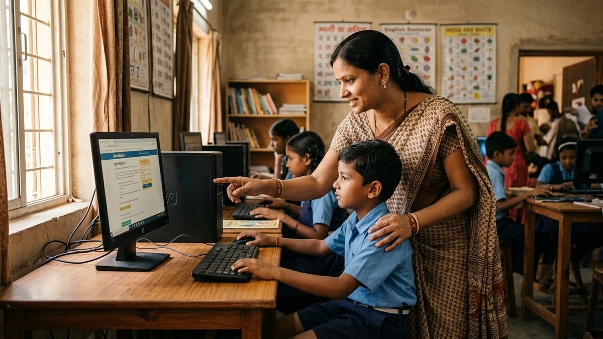 digital literacy for students Indian teacher helping student