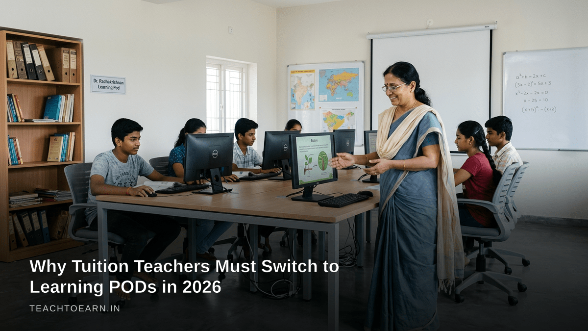 Tuition teacher learning pod transition with computers in Indian education
