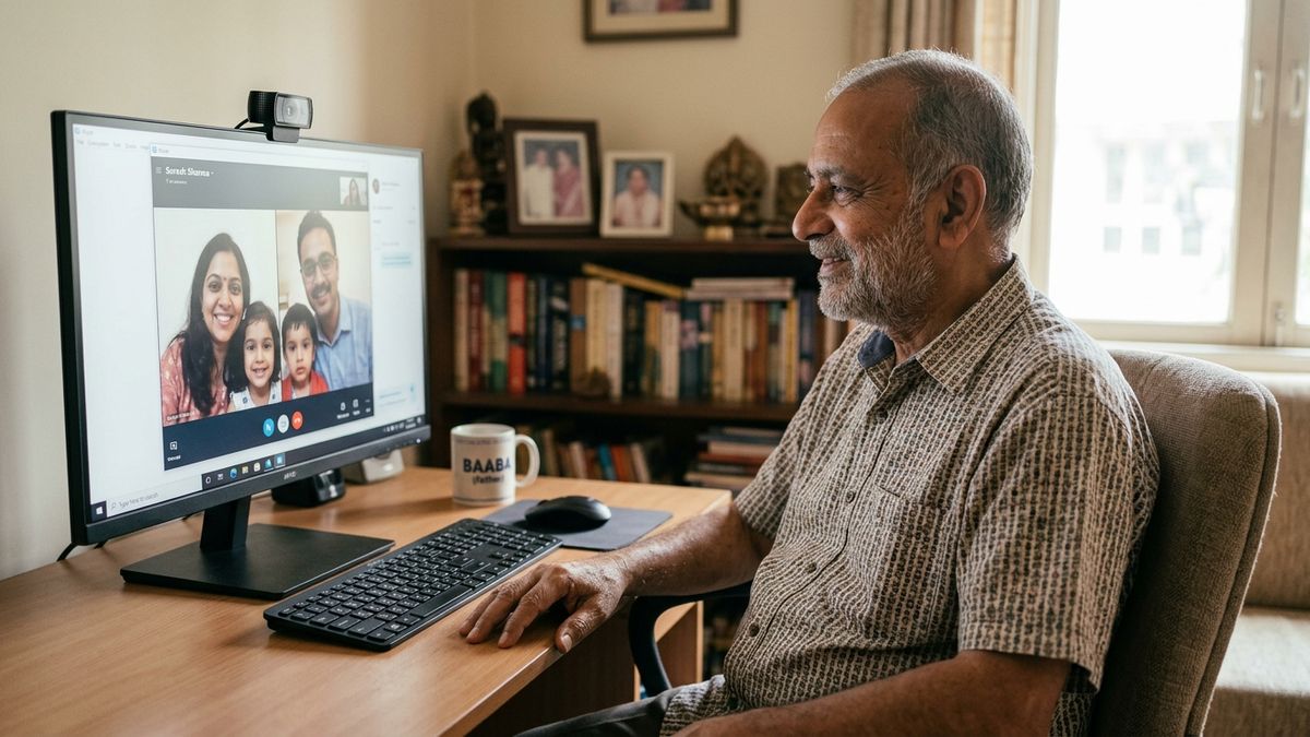 senior citizens learn computers doing video call