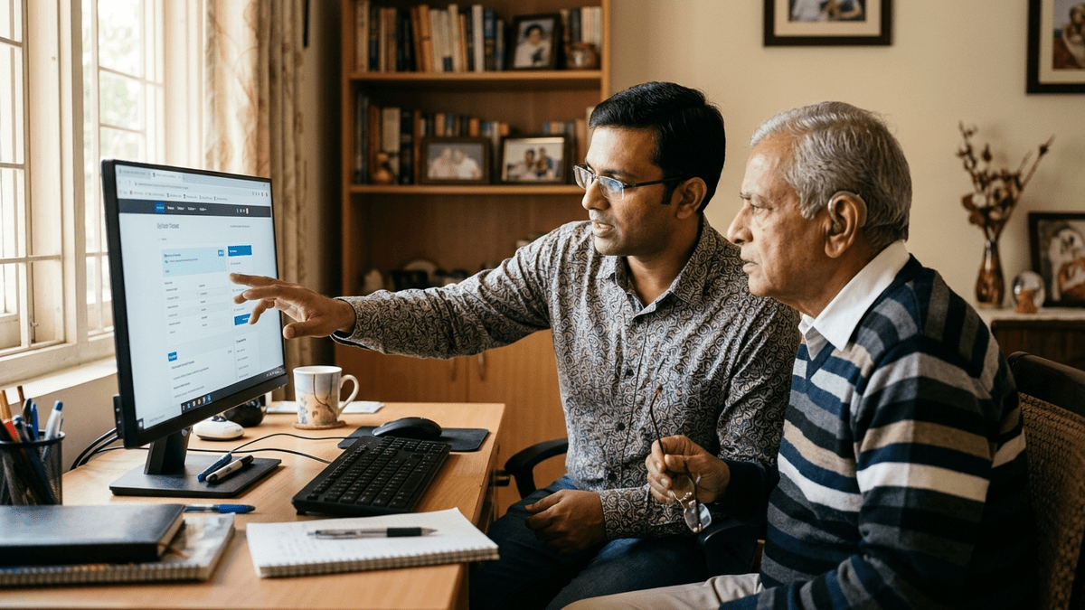 Senior citizens learn computers with patient educator guidance