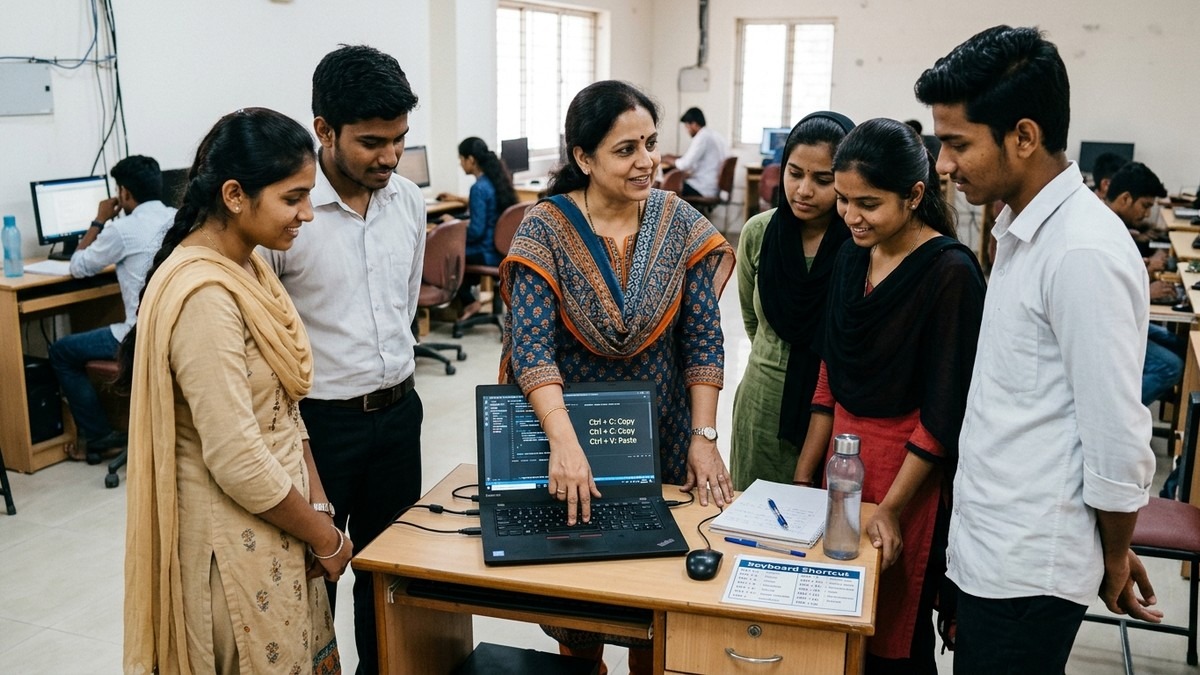 computer basics for students being taught by an educator