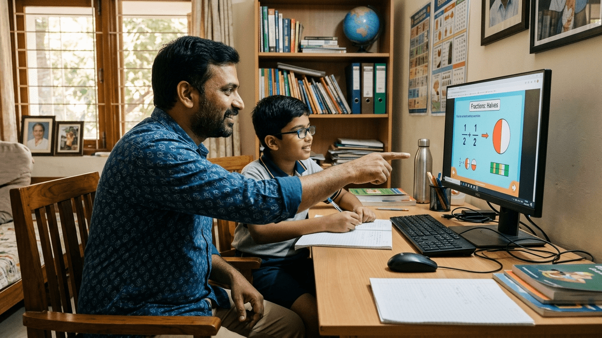 parents support child learning at home - educator teaching digital skills