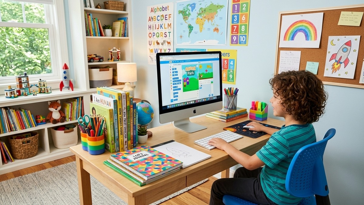 Organized safe digital learning space for kids with educational materials