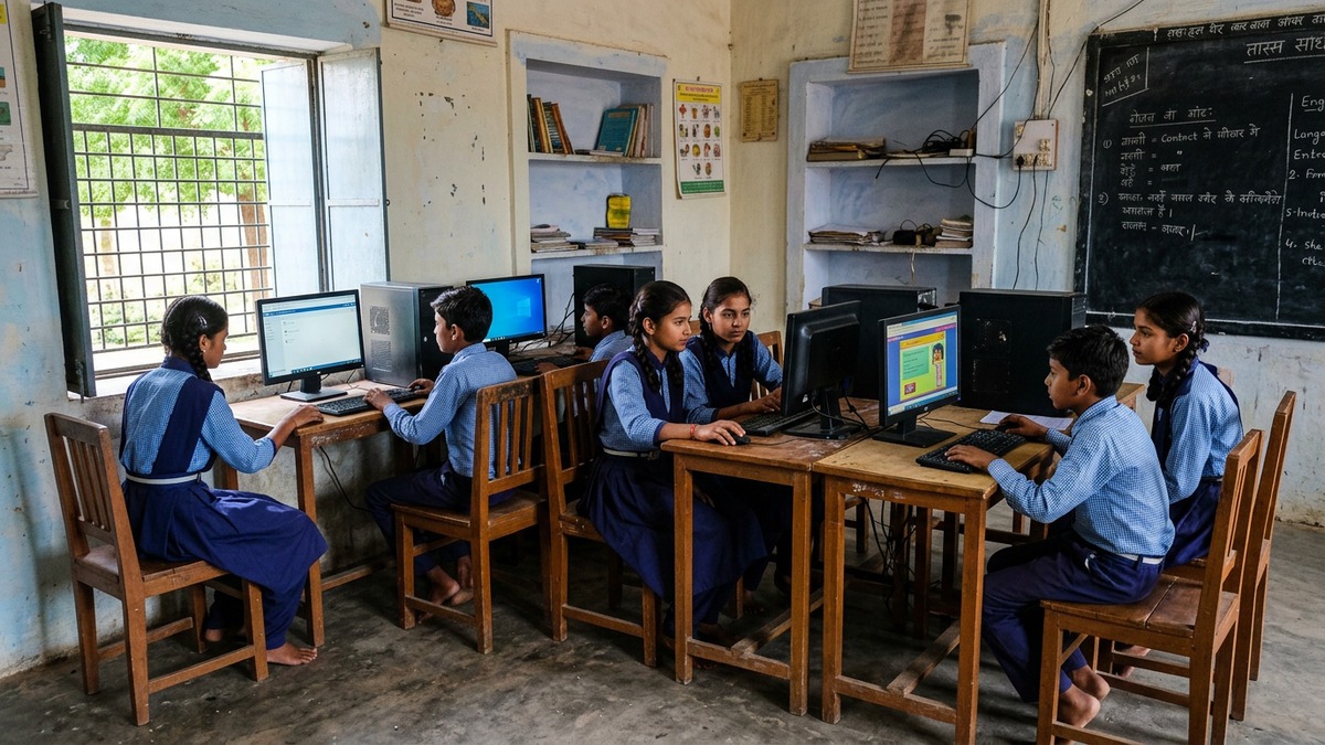 computer course village students in a village community centre