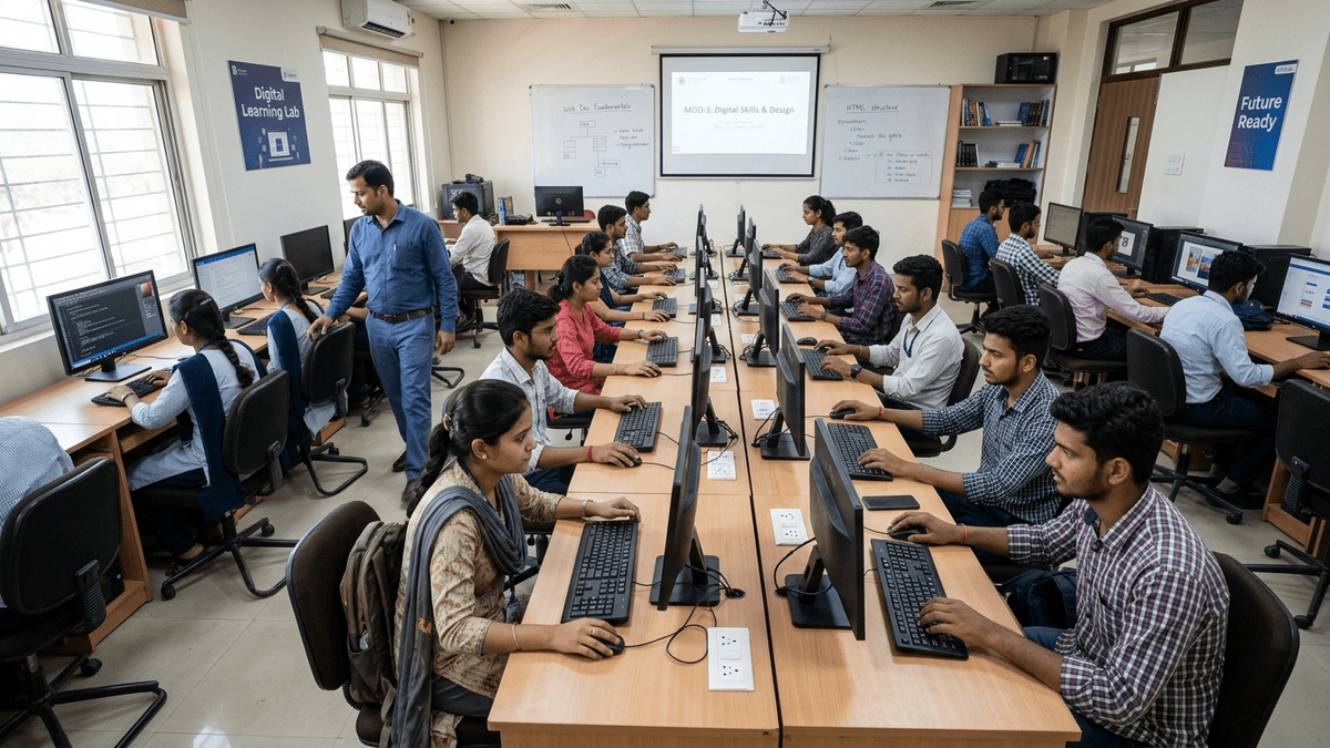 digital literacy Indian students learning on computers