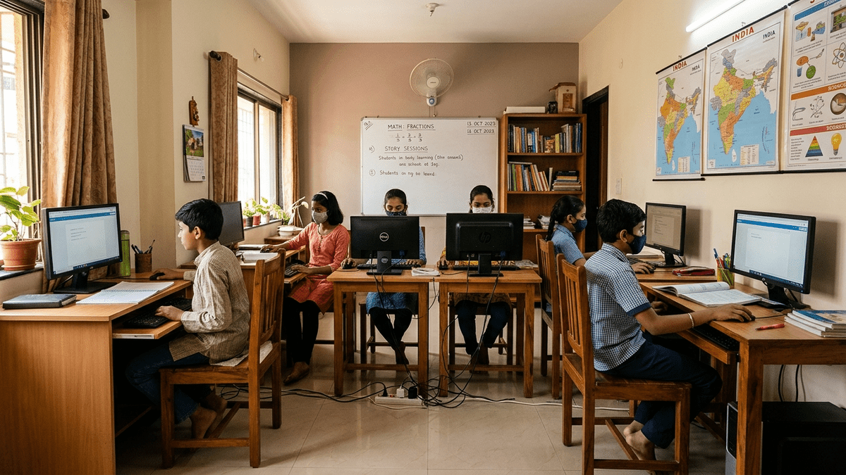 learning POD at home classroom with Indian students
