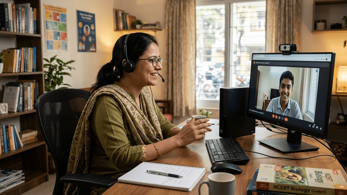 homeschooling in India educator with APNA PC setup