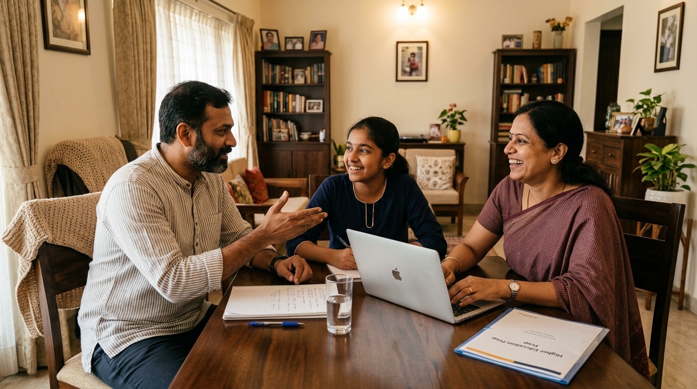 Indian family discussing education at home planning homeschooling India strategy