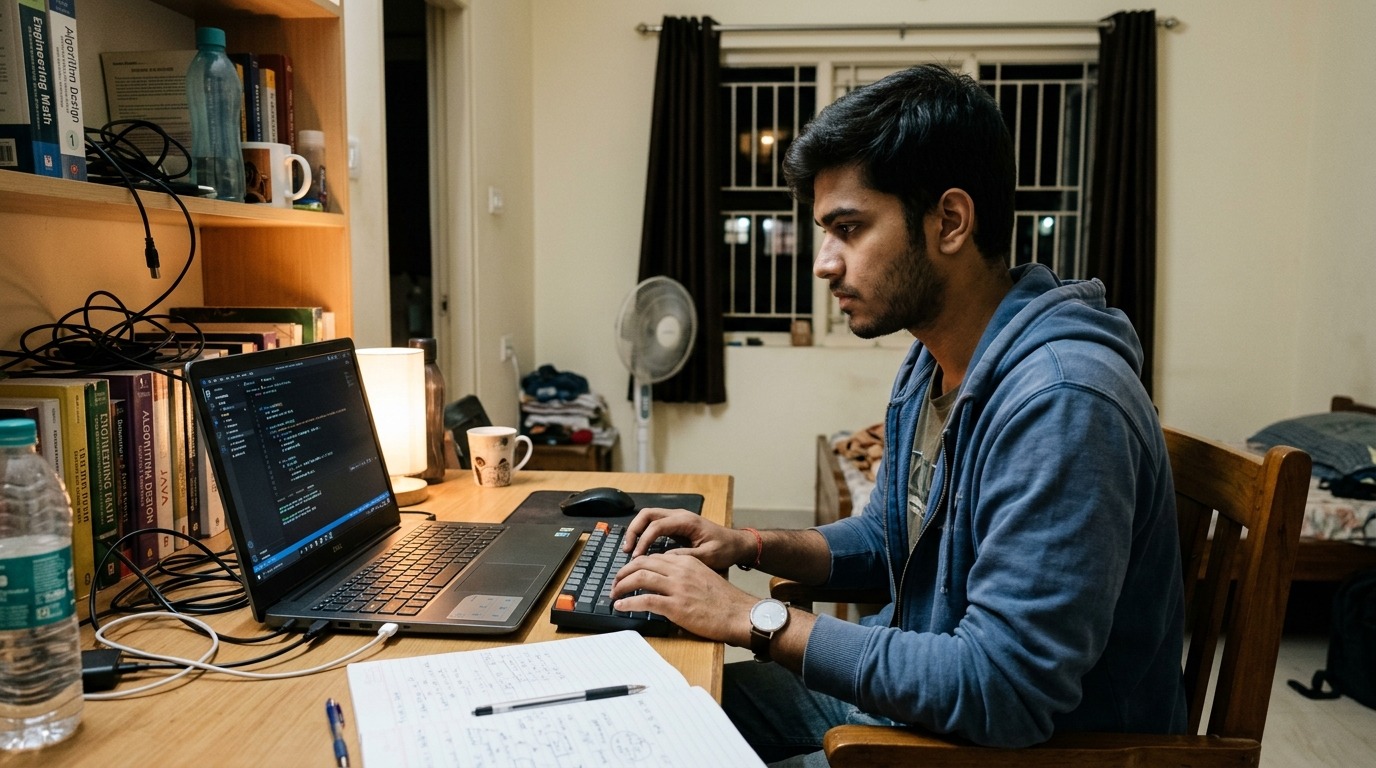 digital skills for Indian student coding at home on computer
