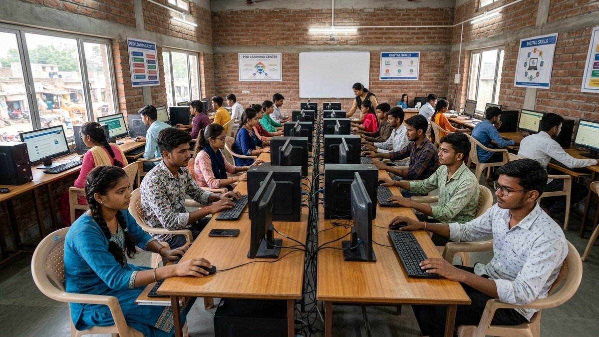 Students using computers in POD center to prepare child for board exams