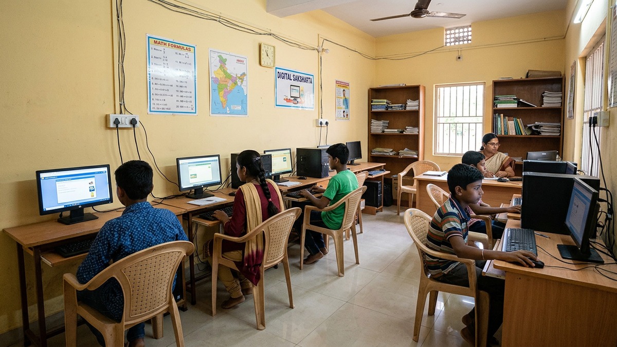Group of students learning English speaking in POD community center setup