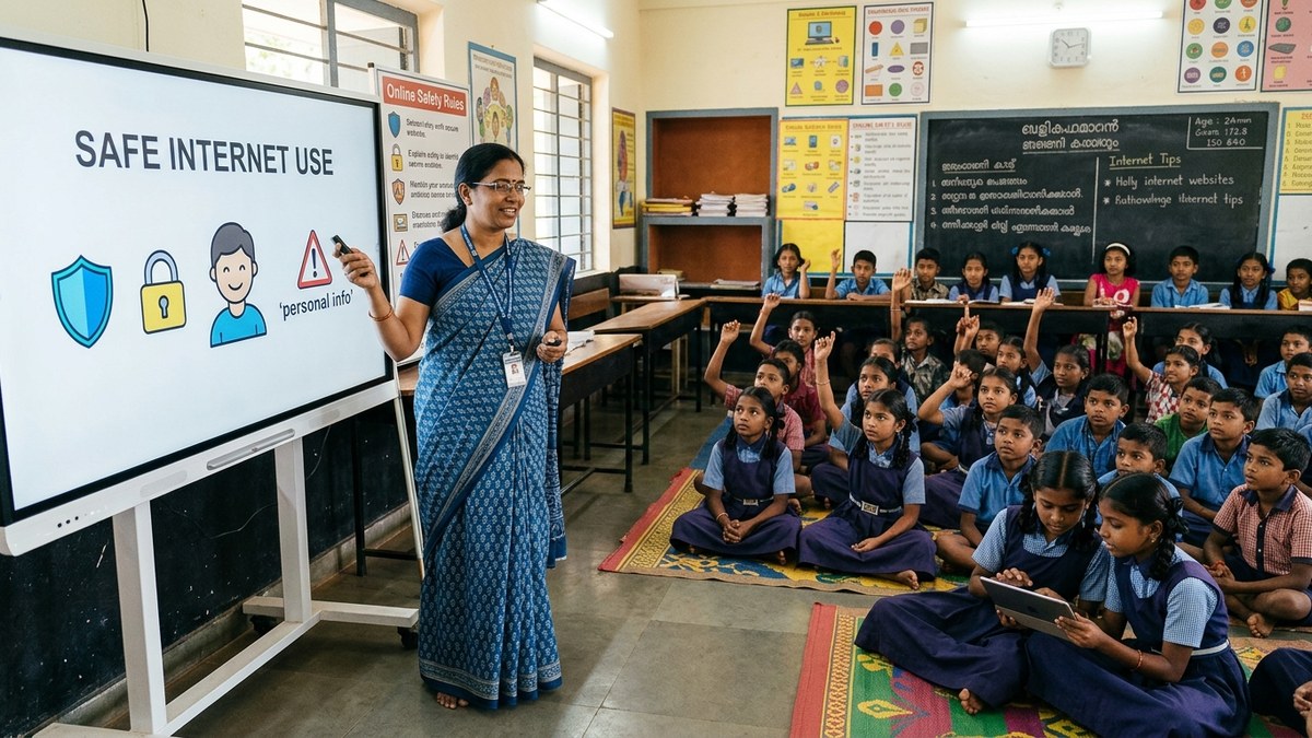 Indian educator teaching online safety tips for students