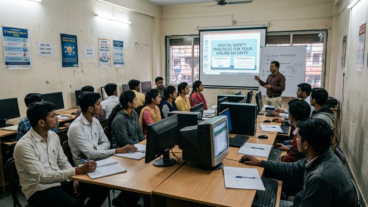 Indian students learning online safety tips for students in classroom setting