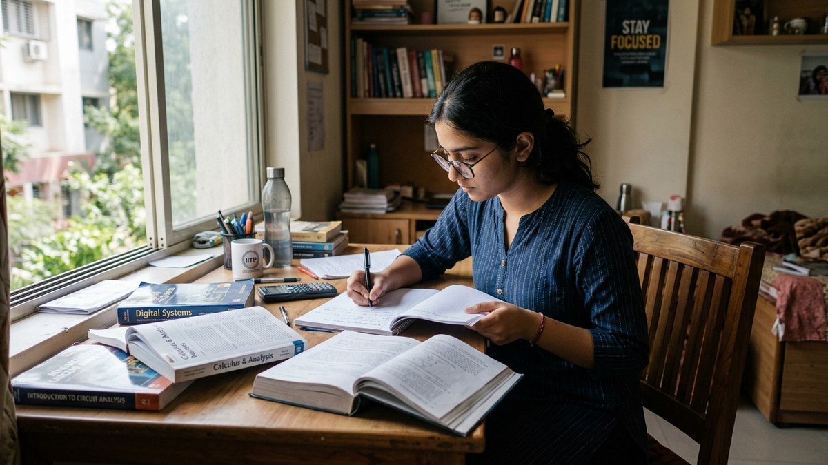 board exam preparation tips Indian student writing notes at desk with textbooks