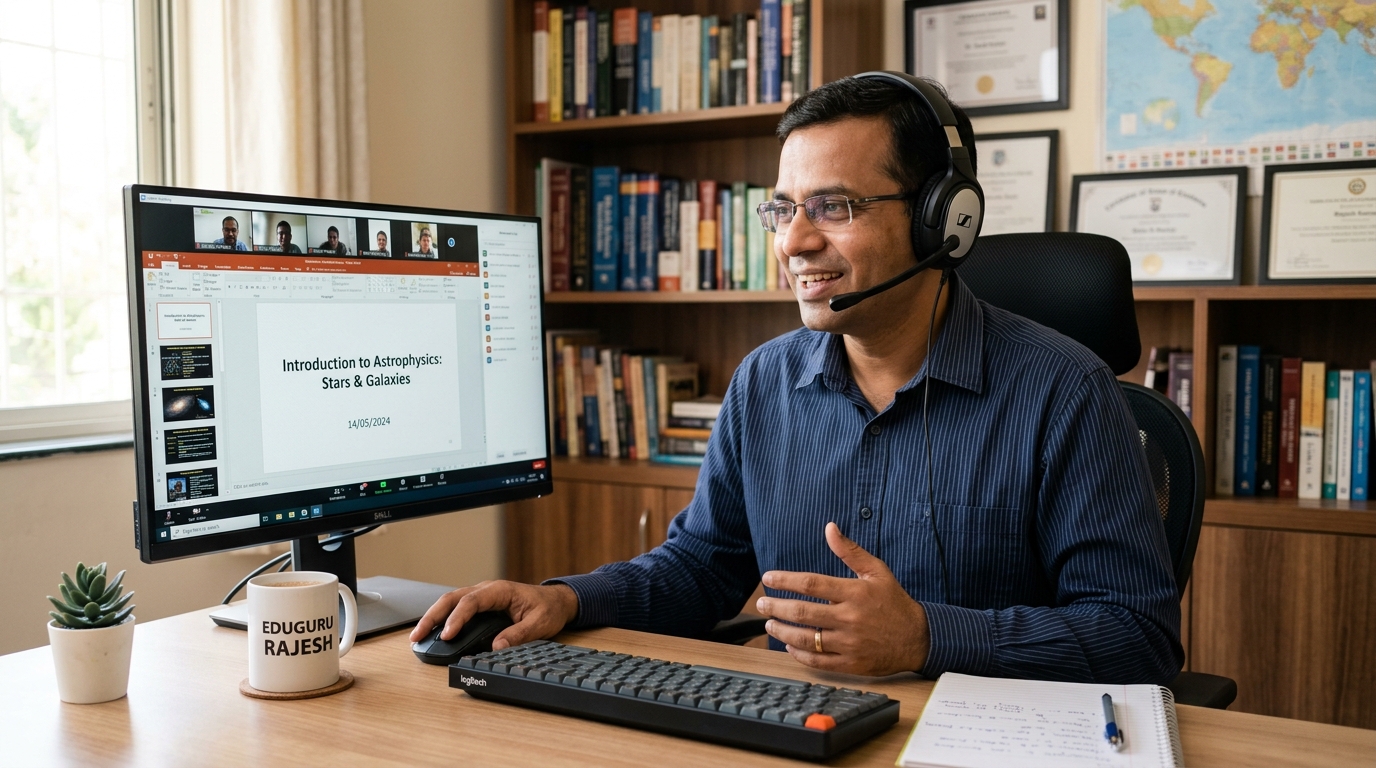 Indian educator teaching online with professional setup