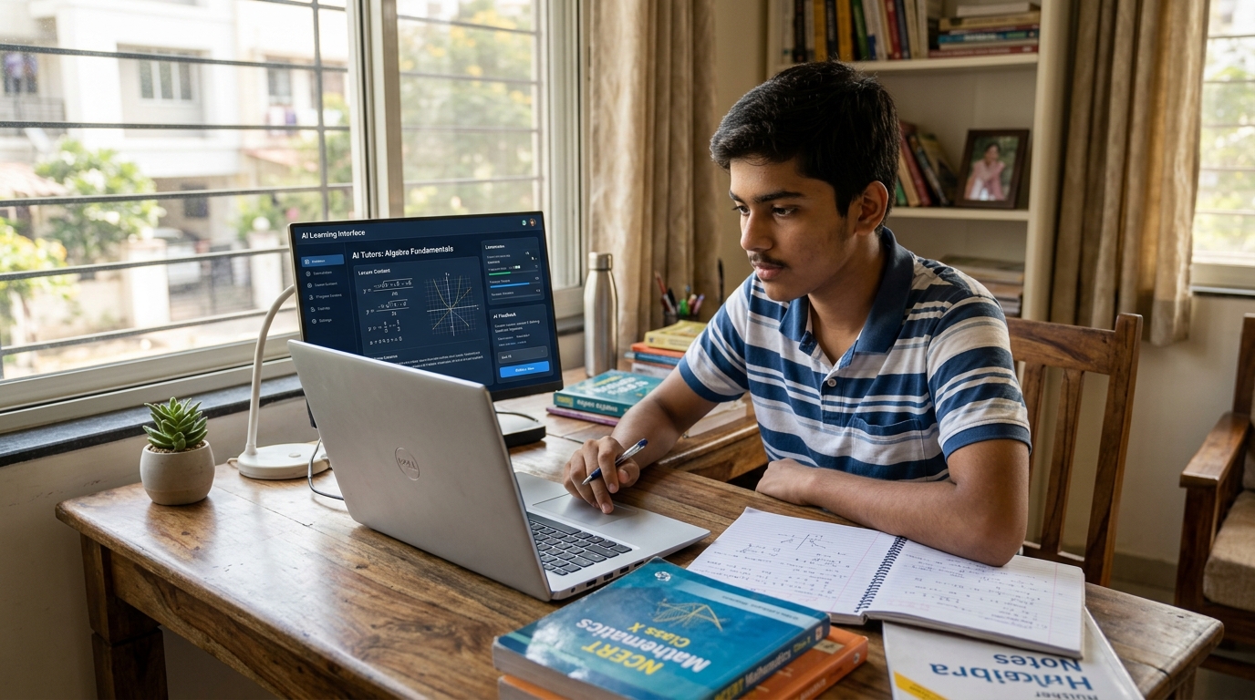 Indian student using AI tools for students on laptop