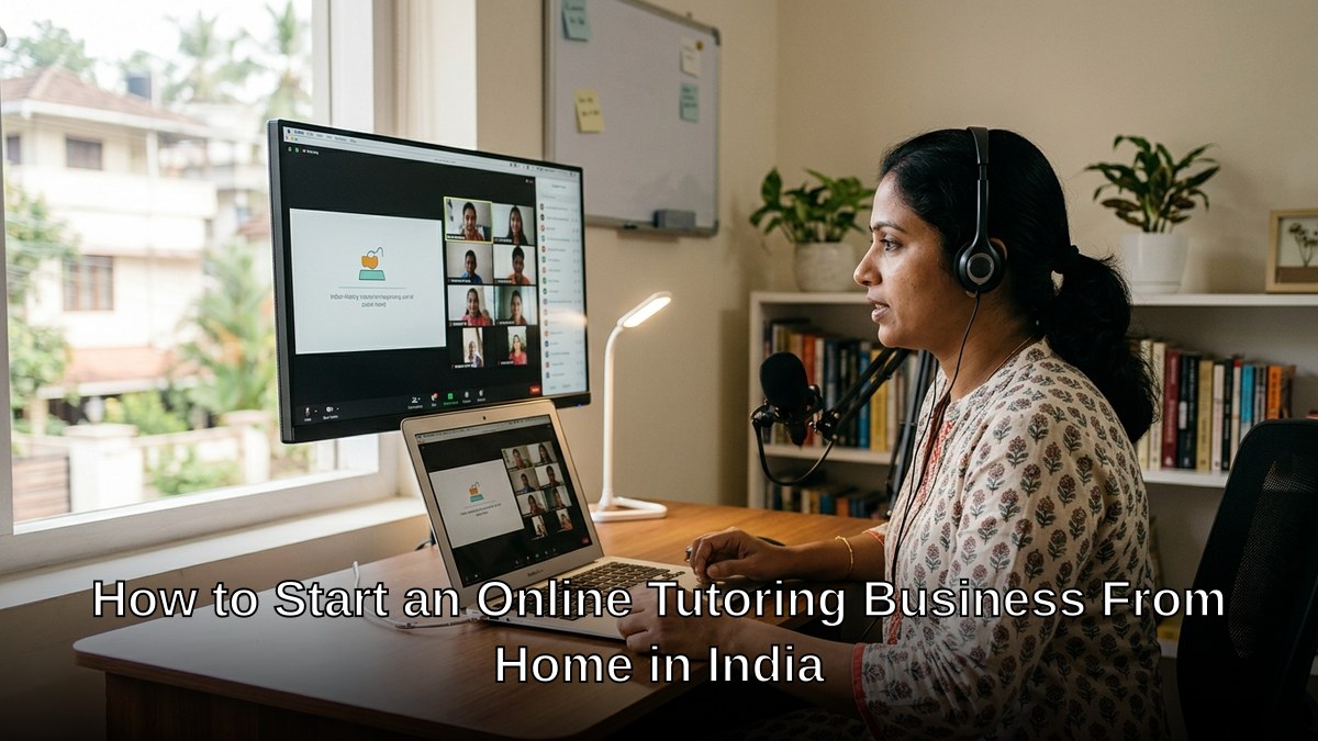 Indian woman teaching students online from home using computer for online tutoring business india