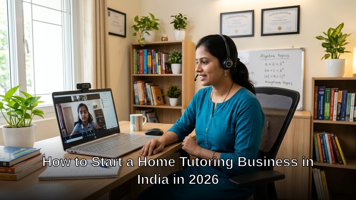 Home tutoring business India tuition teacher conducting online class at home
