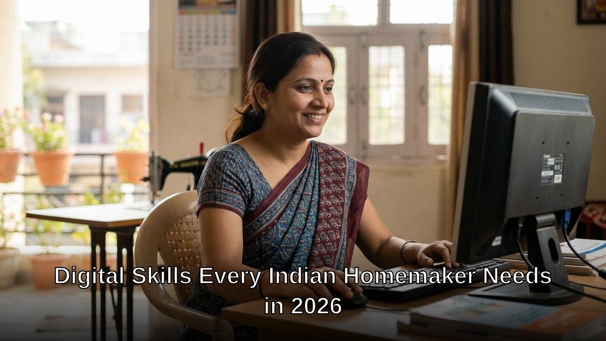 digital skills for Indian homemakers learning computer at home