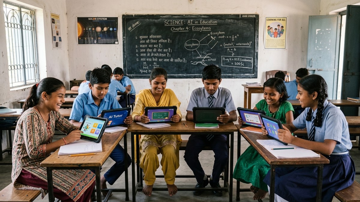 Indian students using AI tools for learning in classroom