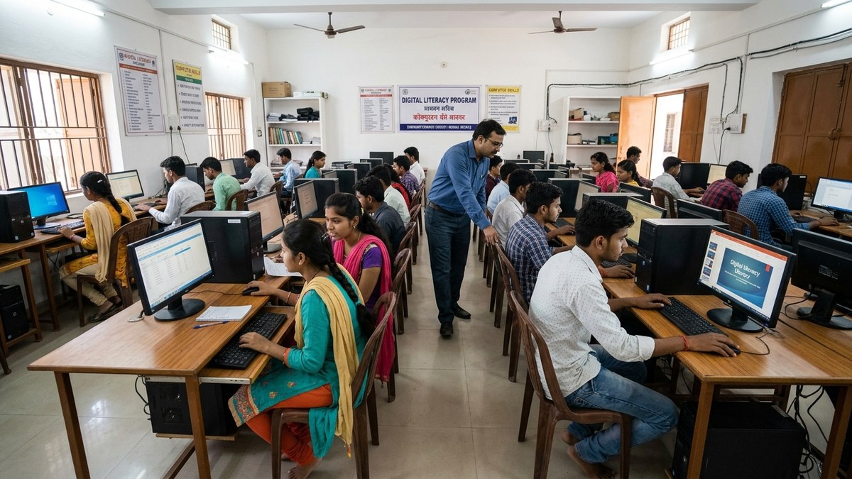 Indian students learning digital skills in computer lab