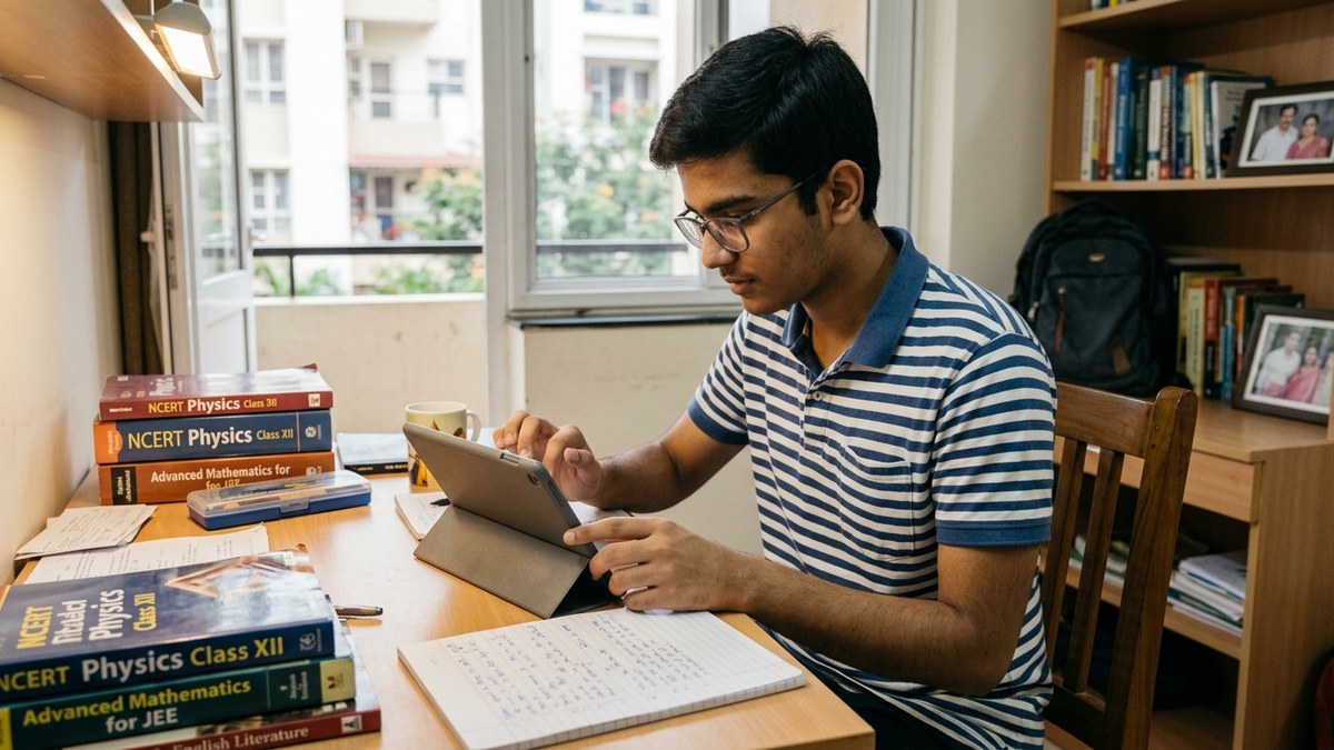 Indian student using Google Classroom India on tablet for learning