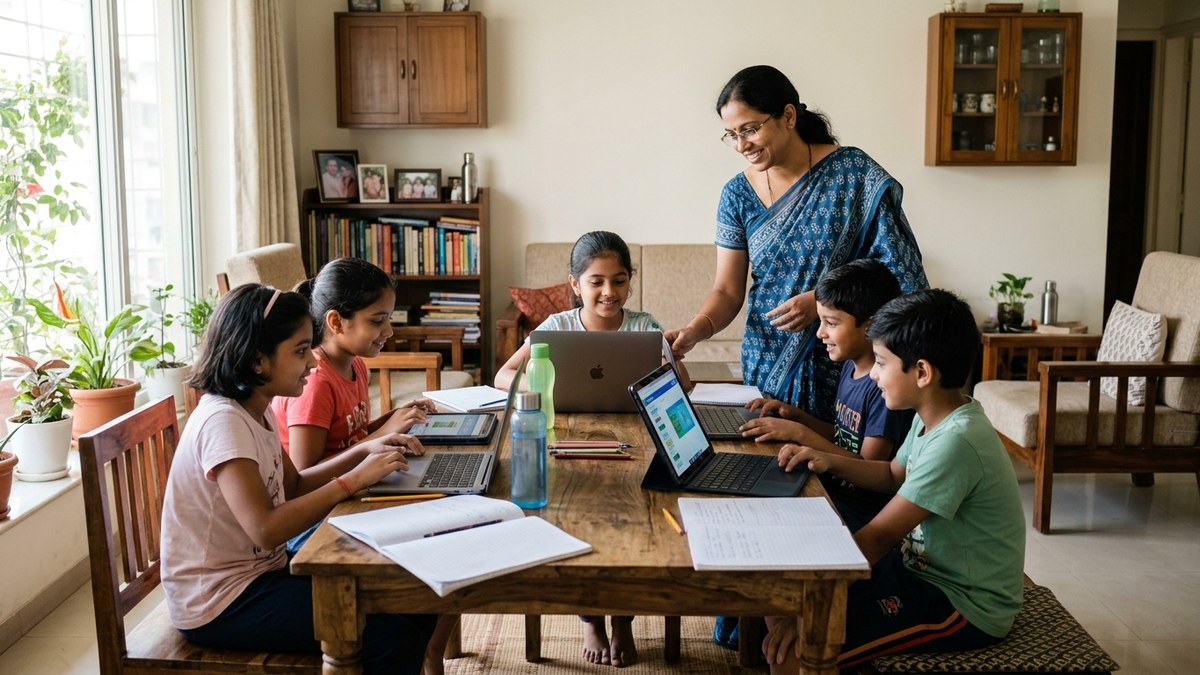 AI for Indian students studying together with digital devices at home