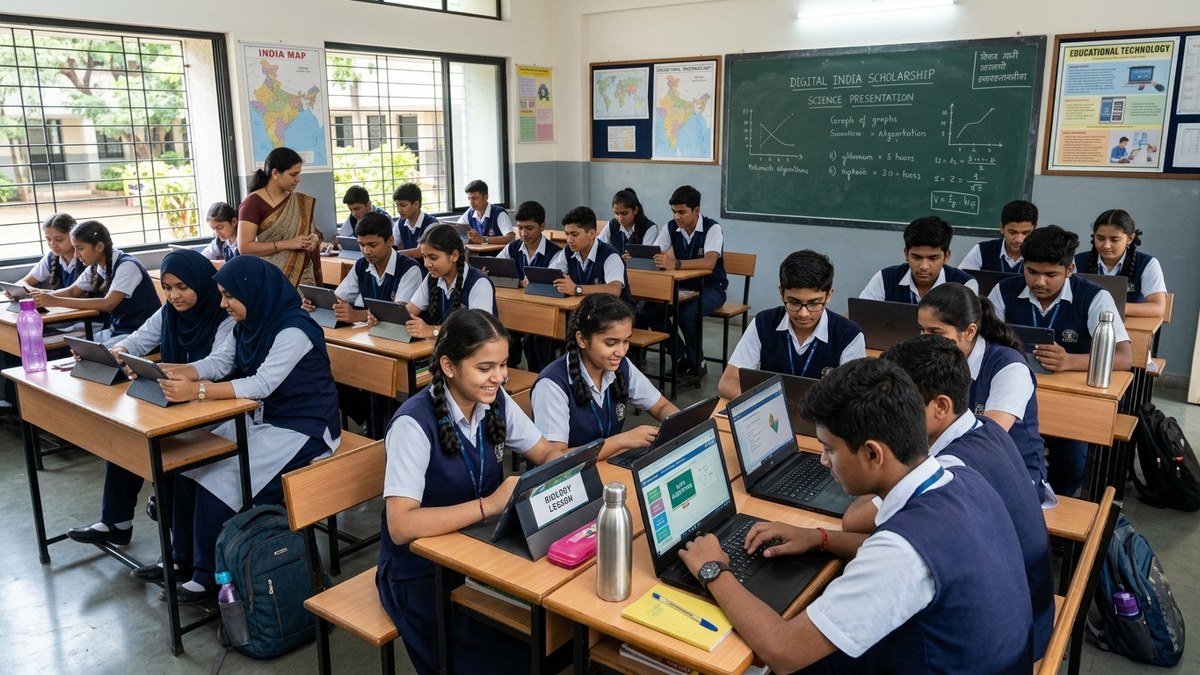 board exam digital skills - Indian students using digital devices for learning