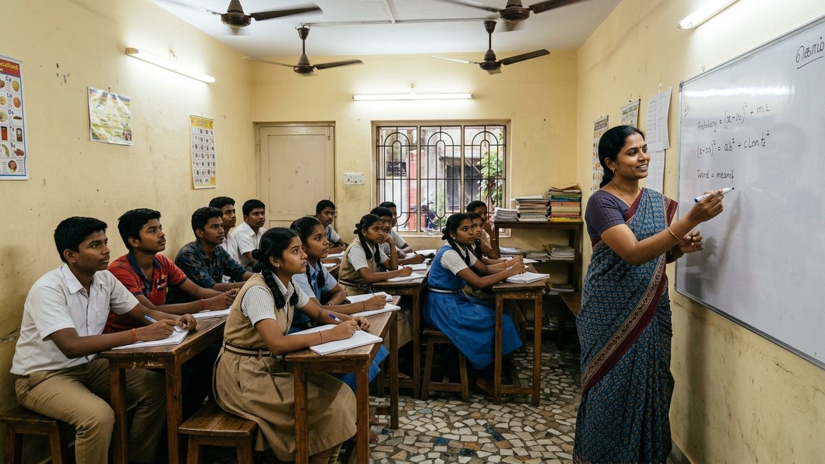 Indian teacher with students in tuition centre, tuition teacher personal website matters