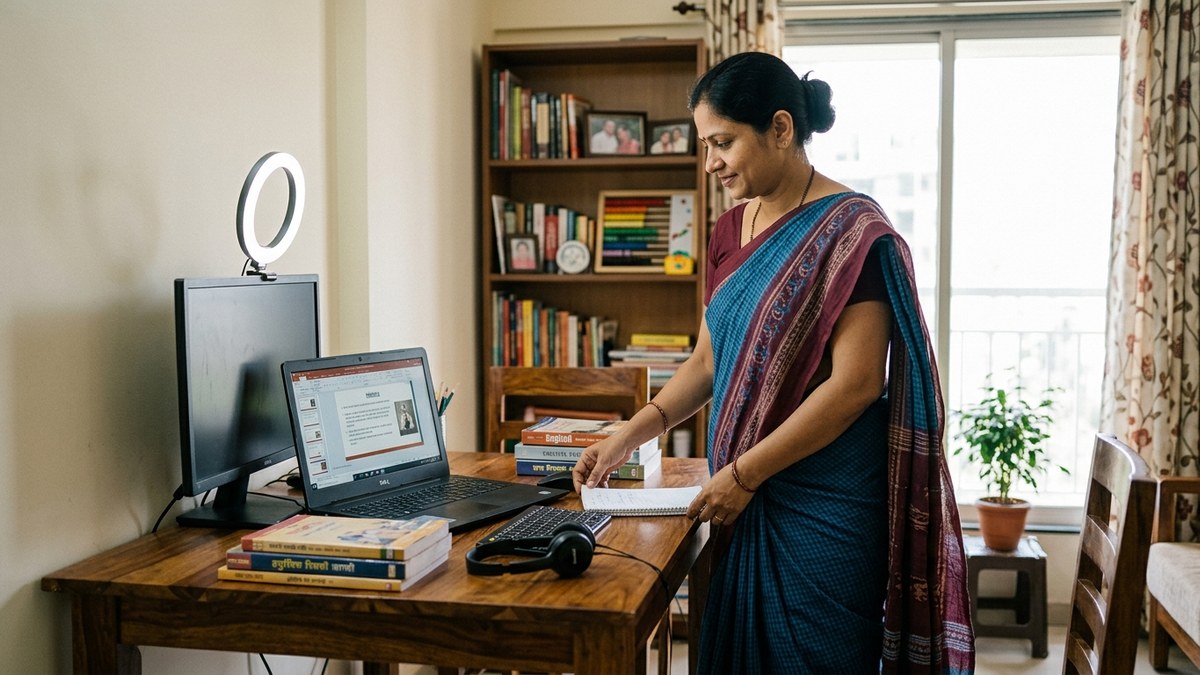 computer coaching centre India homemaker setting up teaching workspace
