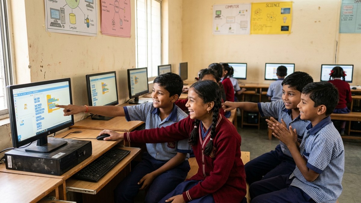 teach coding to kids at home Indian children using computers