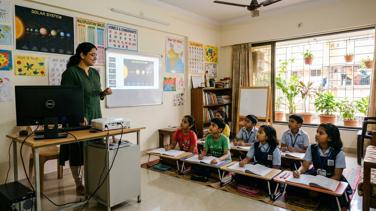 AI tools for teachers India used by female educator with students