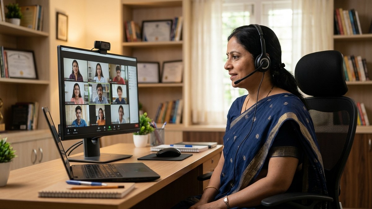 start a microschool from home India teacher using computer for online learning pod