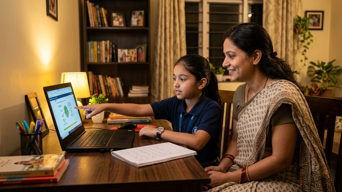 Indian housewife teaching computer skills from home India to students
