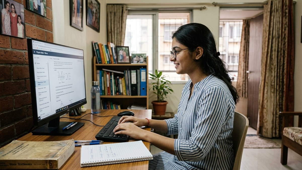 online teaching platform from home Indian student learning on computer